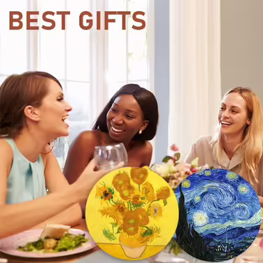 WOW DING Coasters for Drinks, Van Gogh Art, Ceramic Coasters – use 2 famous Van Gogh paintings, unique housewarming gifts, decoration