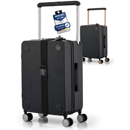 Чемодан ручної об'єм, тріумф 35x22x55 см, міцний, з колесами, з полікарбонату, TSA-замок, ідеальний для подорожей, чорний/шампань рожевий (чорний/срібний)