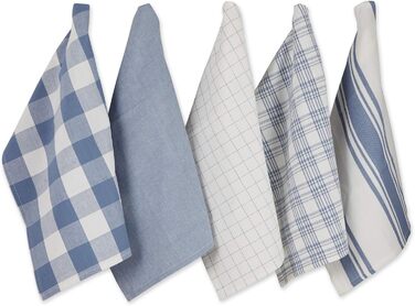 DII Everyday Basic Kitchen Collection Large Dish Towel Set, Woven Cotton, Stonewash Blue, 18x28, 5
