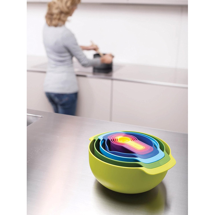 Joseph Joseph Nest 9 Plus – набір для приготування їжі з пластику, 9 предметів, різнокольоровий (сито, миски, мірні ложки)
