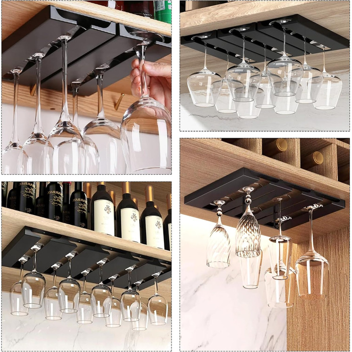 Кріплення для келихів вина, 2 шт., самоклеючі, без свердління, для кухні, бару, ресторану, готелю (чорний)