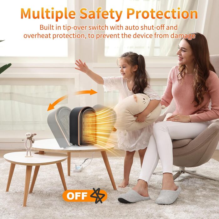 Електрична теплова гармата 2000W з пультом керування, 58 см, 70° обертання, 3D-полум'я, LED-дисплей, ECO-режим, таймер 12 годин - для дому, чорна