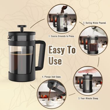 French Press RAINBEAN 350мл: френч-прес з боросилікатного скла, для приготування кави та чаю