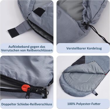 Дитячі спальні мішки для кемпінгу та подорожей - компактні, легкі, водонепроникні, 3-сезонні, з сумкою для перенесення, для хлопчиків та дівчаток (Сірий)