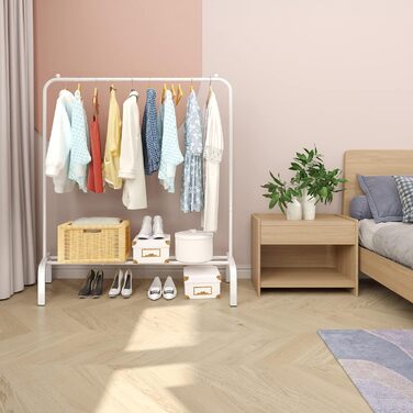 JIUYOTREE Clothes Rack, Coat Rack, Metal Clothes Rod, Durable Clothes Rod with Bottom Frame for Coats, Skirts, Shirts, Sweaters, White