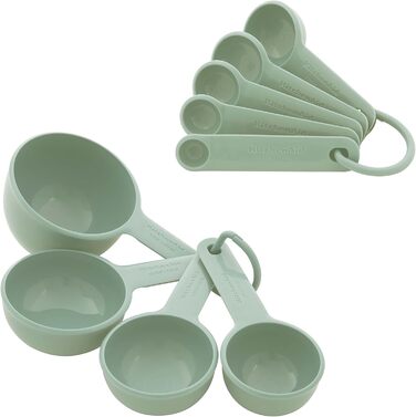 KitchenAid Universal Measuring Cups and Spoons Set, easy-to-read, with soft-grip handles for maximum control, hanging hole and nesting for easy storage, dishwasher safe, 9-piece