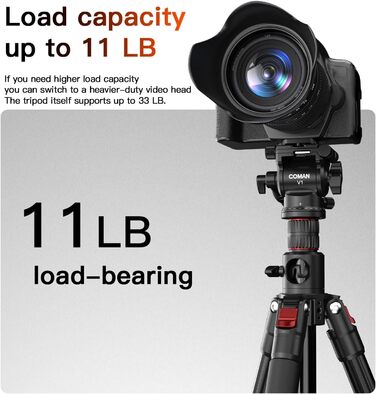 Штатив для камери COMAN KX3939Mini (V1) 181см з гідравлічною головою, швидкознімною платформою та знімними ніжками для DSLR, відеокамер та відошукачів