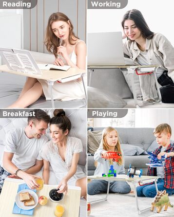 SAIJI Стіл-таблетка для ноутбука, розкладний XXL, з ящиком та підставкою для книг/телефону (65 x 49 x 30 см, Light Teak)