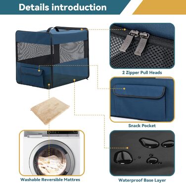 Транспортна переноска для собак Petsfit, складна, з м'якою підстилкою, синього кольору, розмір M (61x46x53.5 см)