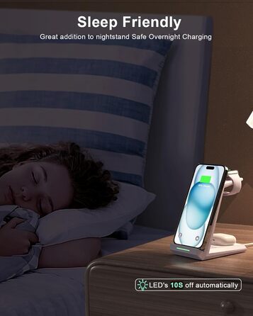 Бездротова зарядка 3-в-1 для Apple Watch, iPhone та AirPods Pro (білий/фіолетовий)