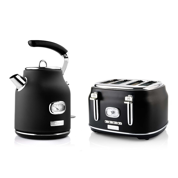 Набір Westinghouse Retroline: тостер та чайник, чорний (1.7 л, фільтр від накипу, захист від перегріву)