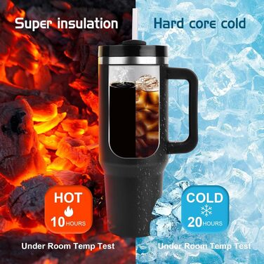 Термокружка WALLFID 40oz з нержавіючої сталі, вакуумна ізоляція, з кришкою, 3 трубочки та щітка для чищення, для гарячих та холодних напоїв, ідеальна для кави, чаю, смузі та іншого