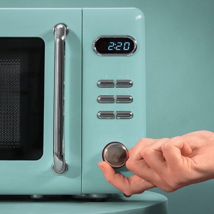 Мікрохвильова піч Cecotec Proclean 5110 Retro Blue, 20 л, 700 Вт, мікрохвильова піч з грилем, 8 програм, таймер 60 хв, розморожування, блакитний колір, захист від дітей