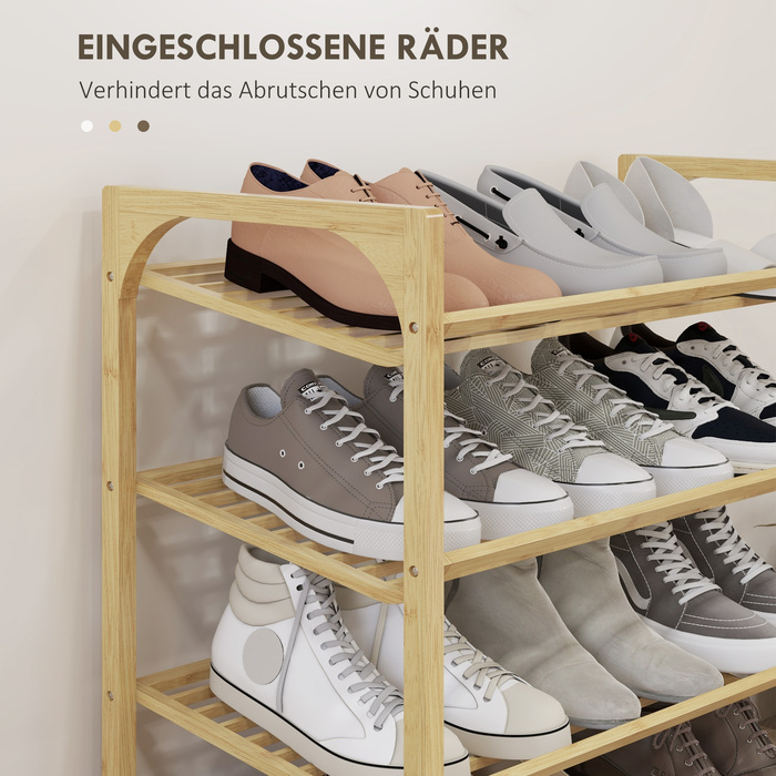 HOMCOM Bamboo Shoe Rack Shoe Organizer 4-Tier for up to 12 Pairs of Shoes with Handle for Entrance Bedroom 76 x 33 x 67 cm Natural