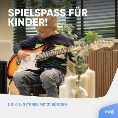 Електрогітара Max GigKit: Комплект для початківців з підсилювачем 40W, чохлом, медіатором, ременем, тюнером та кабелем (4/4, 3/4 Junior)