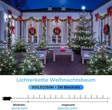 LED гірлянда на ялинку: 250 LED, тепле біле світло, 50 метрів. Водостійка гірлянда для дому та саду з 8 режимами та таймером. IP44, для прикраси на Різдво