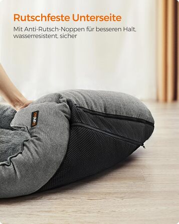 Ліжко для собак Feandrea, м'який лежак для собак з льоновим покриттям, кошик для собак, підняті бортики, неслизьке дно, знімний та пральний чохол, M, для маленьких собак, 70 x 55 x 21 см, світло-сірий