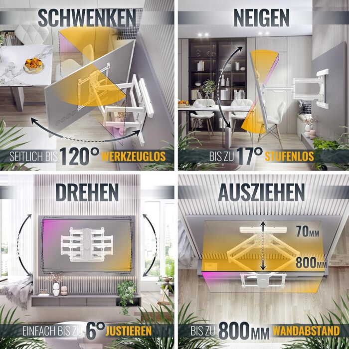 Кріплення для телевізора RICOO S9564: універсальний настінний тримач для телевізорів 40-85 дюймів (VESA 600x400, до 45 кг) з можливістю повороту та нахилу
