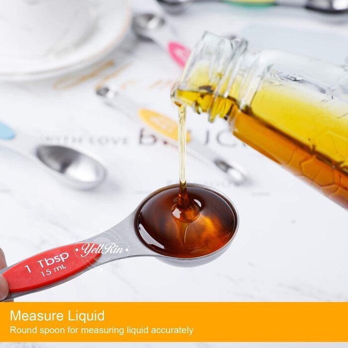 Мірні ложки магнітні з нержавіючої сталі, набір (2 шт.), столова та чайна, для сухих та рідких інгредієнтів, складаються одна в одну, кольорові