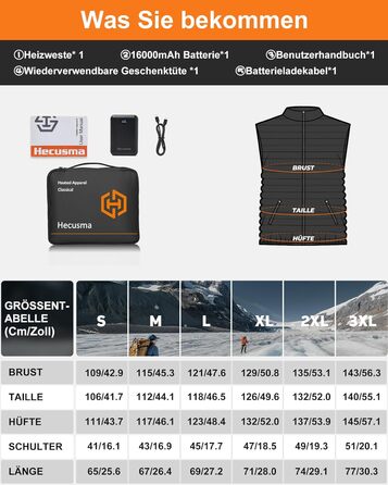 Електрична грійна жилетка для чоловіків з Powerbank 16000mAh 7.4V, 9 зон нагріву, для катання на лижах, активного відпочинку, велосипедної їзди, XXL, чорний