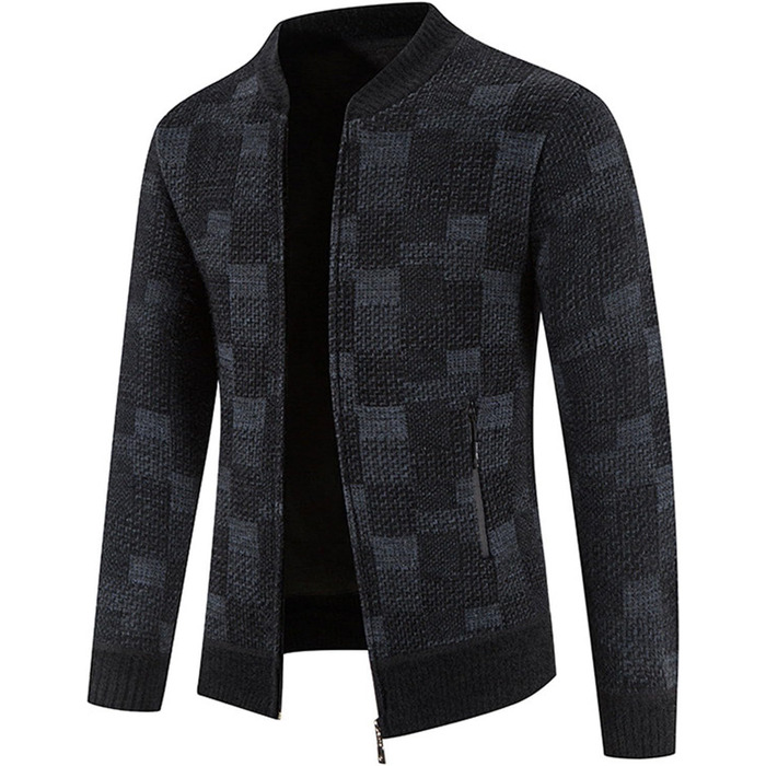 Чоловіча в'язана куртка з кишенями, кардиган з блискавкою Puover, флісова куртка без капюшона, чоловіча спортивна куртка, тепла зимова куртка з в'язаного матеріалу (3XL, темно-синій)
