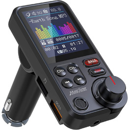 Автомобільний Bluetooth FM-трансмітер Nulaxy KM30 з потужним мікрофоном, 1,8-дюймовим кольоровим дисплеєм, QC3.0 зарядкою, регулюванням басів і високих частот, для гучного зв'язку та музики, чорний
