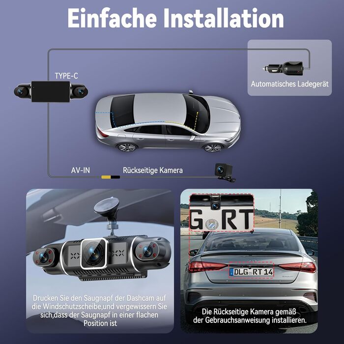 Двоканальна відеореєстратор (Dashcam) 2K+1080P з двома камерами, 64GB, IPS дисплей 3', 4x140° кут огляду, WDR, нічне бачення (8 IR-LED), G-сенсор, циклічна запис, додаток, режим паркування 24/7, чорний