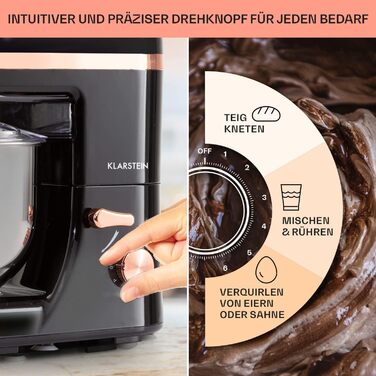 Klarstein 5L Stand Mixer - 2000W Kitchen Machine with Dough Hook & Whisk - 6 Speed Universal Mixer for Baking & Cooking (Black)