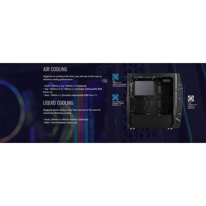 Ігровий корпус AeroCool KLAW ATX, загартоване скло, RGB підсвітка, 3 RGB вентилятори, чорний