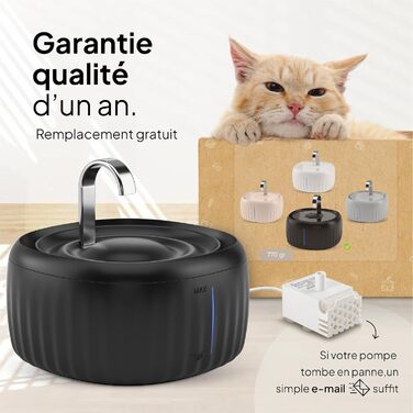 PrettyPaw фонтанчик для котів Aqua Flow Pro – тихий, з LED, фільтром з активованого вугілля, 3L (білий, чорний)