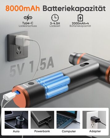 Електричний повітряний дмухач для чищення: 8000mAh, 180000 обертів/хв, турбо-режим, для авто, дивану, дому. Алюмінієвий корпус, сірий.