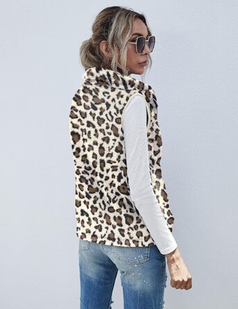 Жіноча жилетка Rapbin з м'якого флісу Teddy, тепла безрукавка на осінь/зиму, стильна та легка, однотонна жилетка, жіночий осінній верхній одяг (L, Абрикосовий, Леопард)