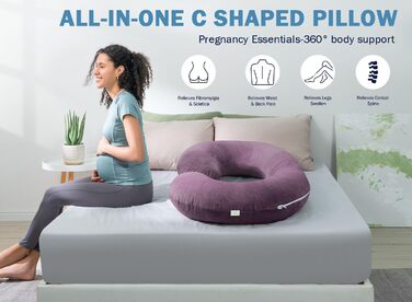 Подушка для вагітних INSEN C-подібної форми, повна підтримка тіла для сну та годування, знімний чохол