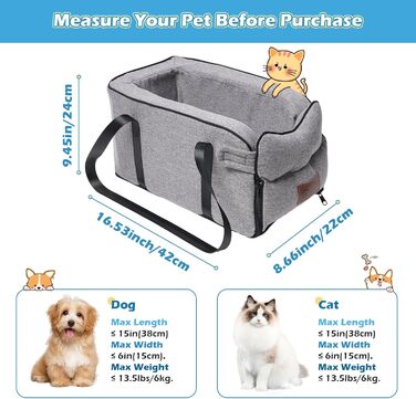 Автокрісло для собак та котів (до 6 кг) - знімний та миючий, для середньої консолі