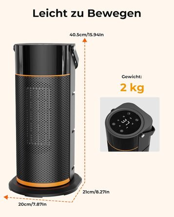 Електричний обігрівач 2000W з PTC-керамічним нагрівачем, тихий, з пульт дистанційного керування, таймером, поворотним механізмом 70° та LED-дисплеєм. Підходить для офісу, спальні, ванної кімнати, дому. Чорний, без полум'я.