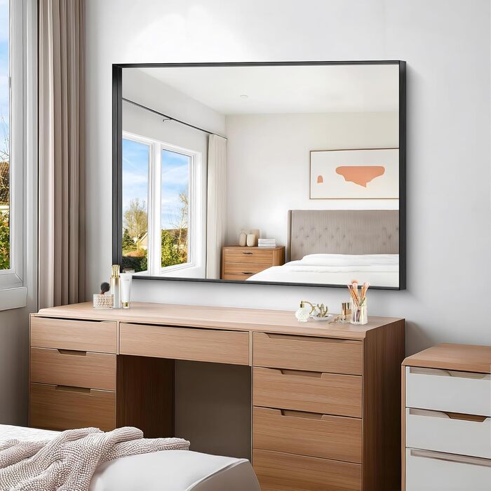 Дзеркало настінне прямокутне без рами 75x75 см для ванної, спальні, вітальні. Чорний колір, вертикальна/горизонтальна орієнтація