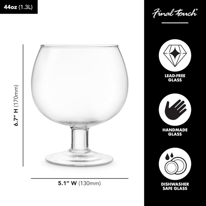 Final Touch Fishbowl Cocktail Glass XL 1.3 l | Party Margarita Daiquiri Blue Lagoon Giant Drinking Cup