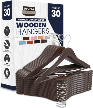 Набір вішалок для штанів та одягу Utopia Home (20 шт.) з дерев'яними поперечинами, білі