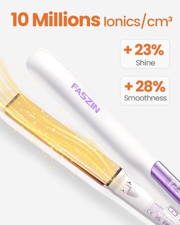 Професійний випрямляч для волосся Faszin 2-в-1 з титановим покриттям та іонами, LCD-дисплей, швидкий нагрів (20 сек), для випрямлення, локонів та укладання