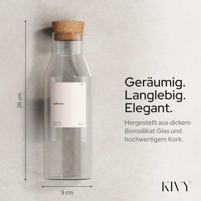 Диспенсер для рідкого прального засобу KIVY, скляний, 2×1200 мл, з етикетками, для зберігання кондиціонера та порошку