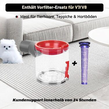 Покращений контейнер для пилу для пилососів Dyson V7 V8 SV10 SV11 (Animal, Absolute, Fluffy), запчастина №967699-01, прозорий міцний пилозбірник