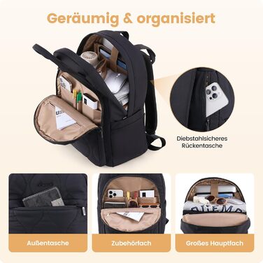 LOVEVOOK Рюкзак для жінок, рюкзак для ноутбука, шкільний рюкзак для підлітків, легкий рюкзак з підкладкою, робочий рюкзак для жінок, велика сумка для навчання, рюкзак для подорожей, універсальний, елегантний, 15.6' (B-чорний, 15.6')