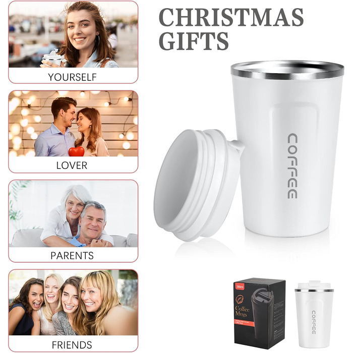 Термокружка Flintronic 510 мл з подвійними стінками, з нержавіючої сталі, з кришкою, для кави та чаю