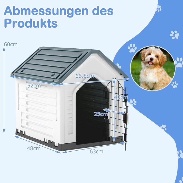 Будка для собак GOPLUS Outdoor, вологостійка з закривною решітчастою дверцятами та піднятим дном, вентиляційні отвори, похила дах, клітка для собак Indoor, будиночок для домашніх тварин для собак та котів (Сірий)