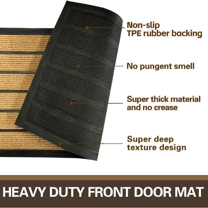 Килимок примічний та вуличний Qingbei Rina протибрудний, нековзкий килим для входу, дверей та саду, коричневий у смужку, 40 x 70 см