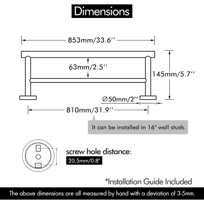 Тримач для рушників KES, подвійний, з нержавіючої сталі SUS304, 60 см, A2001S60