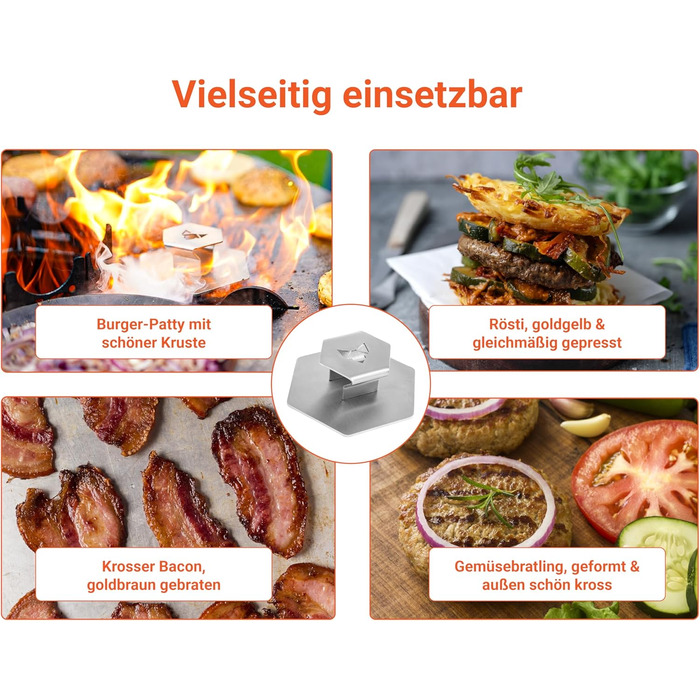 Прес для бургерів Fennek Smasher Burger Meister з нержавіючої сталі для кухні, саду, ресторанів, кемпінгу