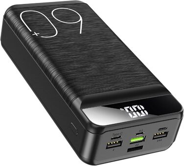 Power Bank 60000mAh 22,5W з LED-дисплеєм: Швидка зарядка USB-C, 4 виходи, 3 входи для більшості пристроїв