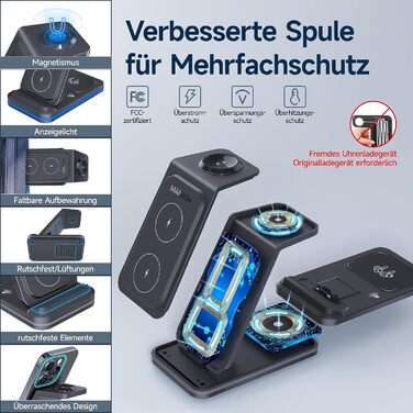 Зарядний стан для iPhone, Apple Watch та AirPods 3-в-1, сумісний з iPhone 17/16/15/14/13/12/11/X, Apple Watch Series 11-2, AirPods 4/3/2/Pro, чорний