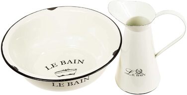 SIDCO Wash Basin + Jug Shabby Wash Set with Pitcher Nostalgia Enamel Vintage Lebain